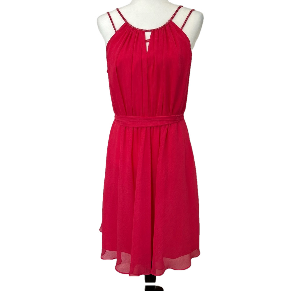 David’s Bridal Beaded Strap Pink Chiffon Beaded Strap Dress Womens 12 Party Gala